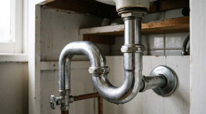 Homeowner pouring water into a bathroom floor drain to refill a dry trap