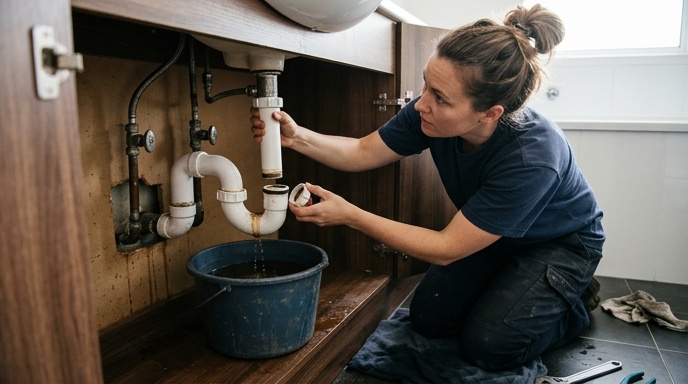 Baking soda, vinegar, plunger and drain snake laid out for chemical-free unblocking